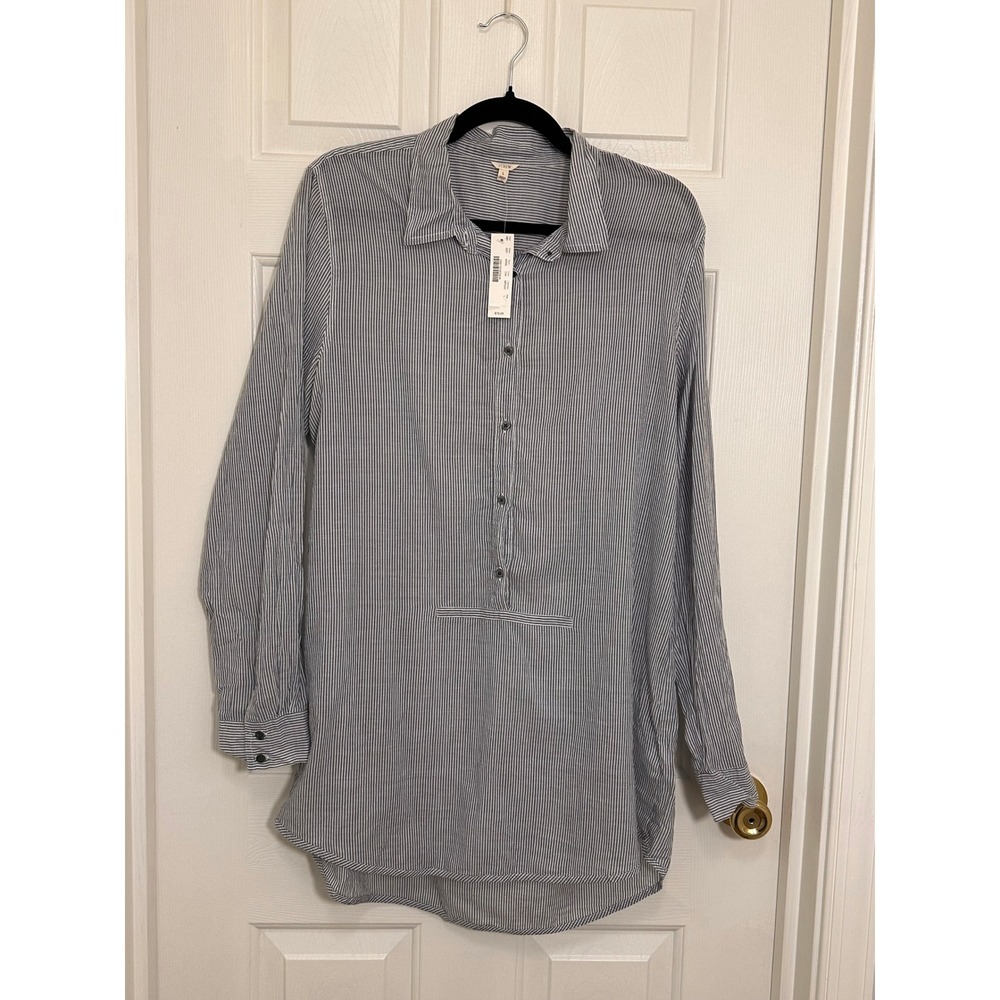 J.Crew Womens Navy White Striped Cotton Popover Tunic Shirt L NWT